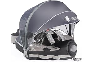 HECCEI Mambobaby Float Upgrade Add Tail Baby Float with Canopy for Infant Waist Swimming Ring Swim Trainer Non-Inflatable Floats Toys with Adjustable Safety Strap (Grey Airplane)