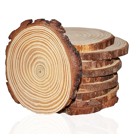 Kurtzy 10er-Set aus 10-11cm Runde Naturholz Baumscheiben Baumstamm Scheiben - Rustikale Holzscheiben Rohlinge mit Rinde und G