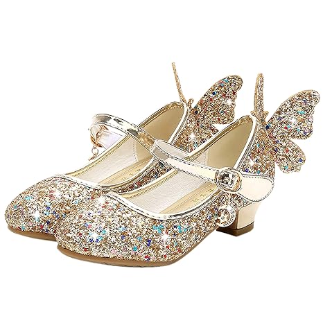 FStory&Winyee Mädchen Schuhe Prinzessin Kinder Ballet Schuhe Absatz Partei Glitzer Schmetterling Kristall Sandalen Ballerina 