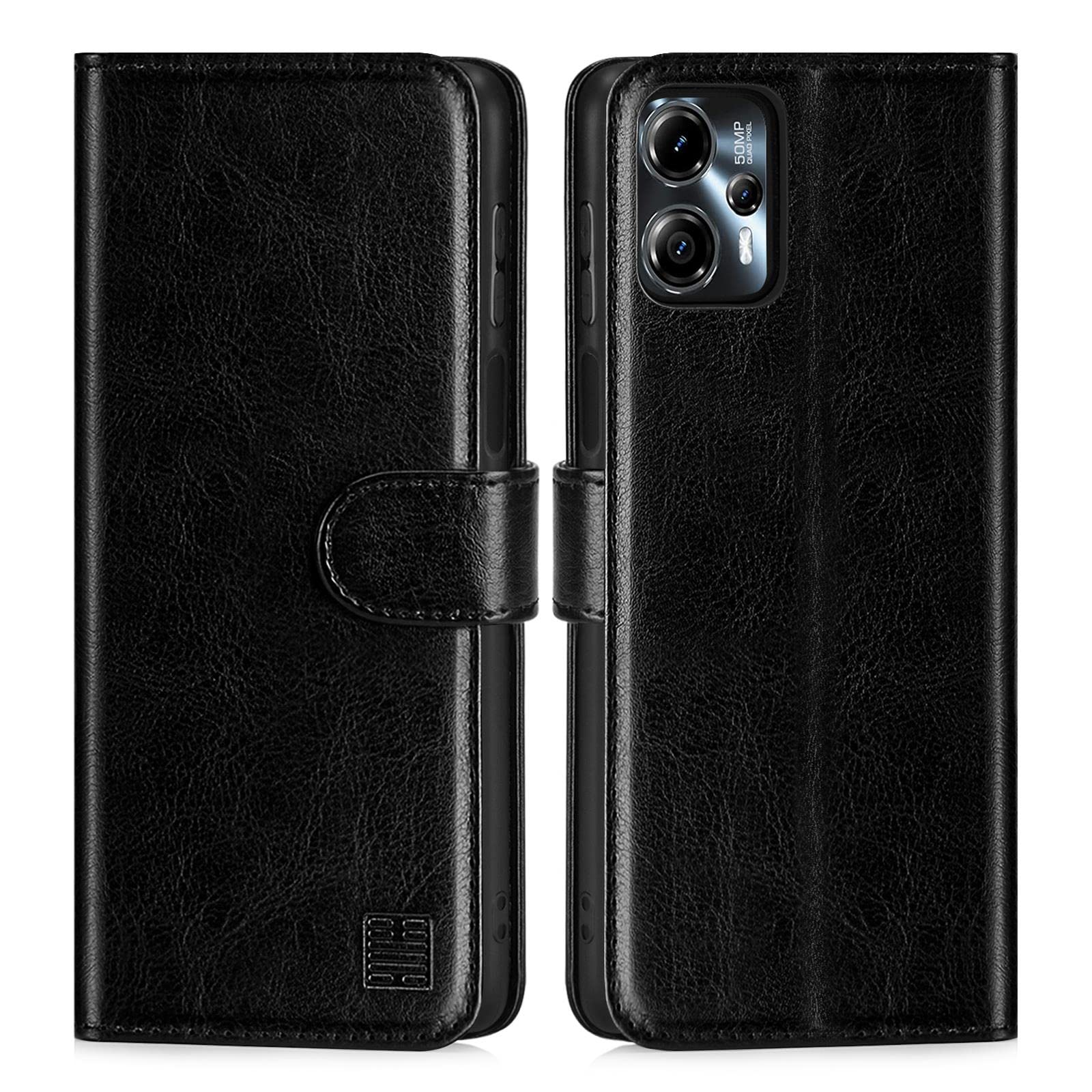 32nd Book Wallet PU Leather Case Cover for Motorola Moto G13 & Moto G23, Flip Case With RFID Blocking Card Slots, Magnetic Closure and Built In Stand - Black