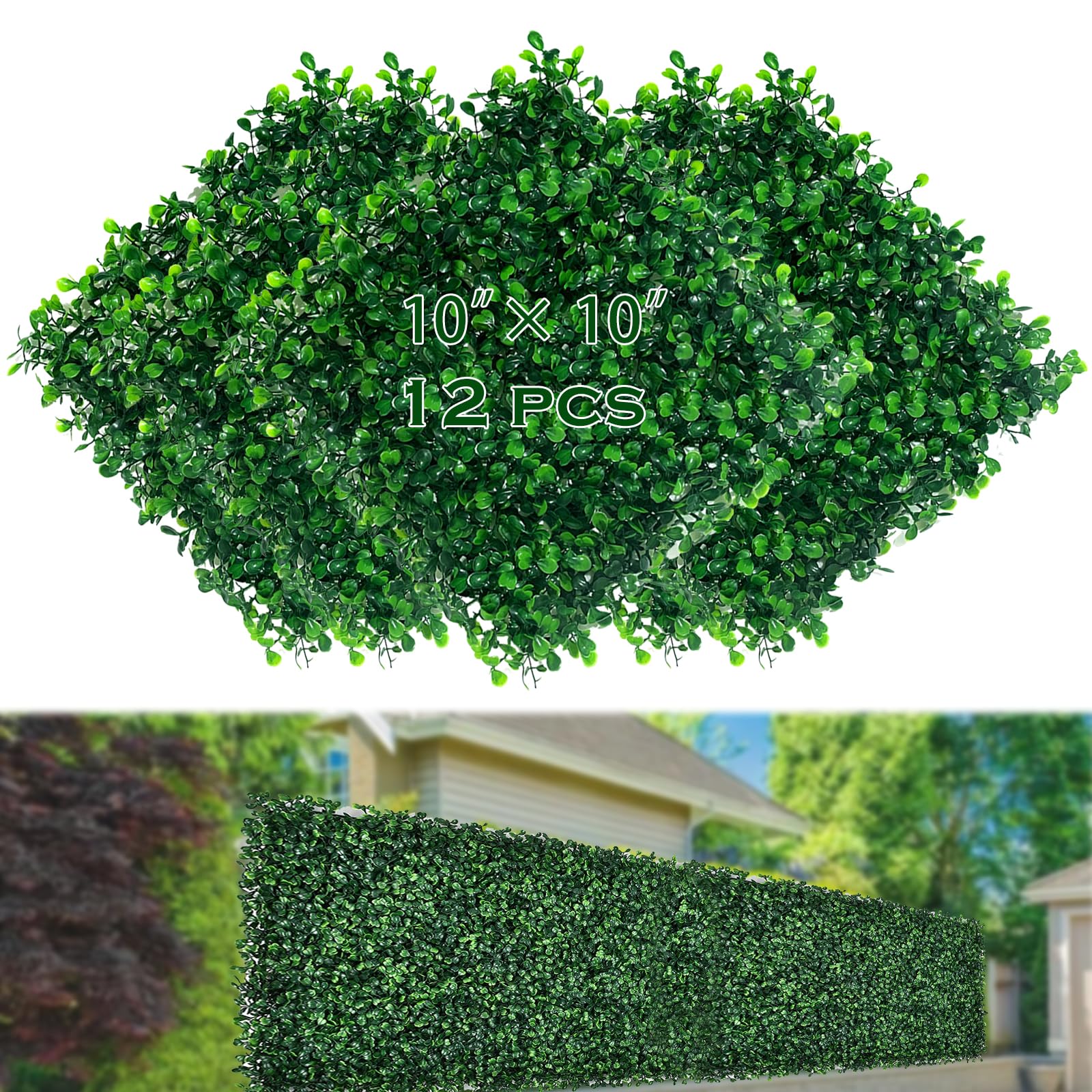 Photo 1 of 12Pcs Artificial Boxwood Decoration Backdrop Greenery Covering Hedge Wall Panels UV-Anti Grass Wall Decor Privacy Hedge Screen Fence Decor,10"X10" (10"X10" 12P)