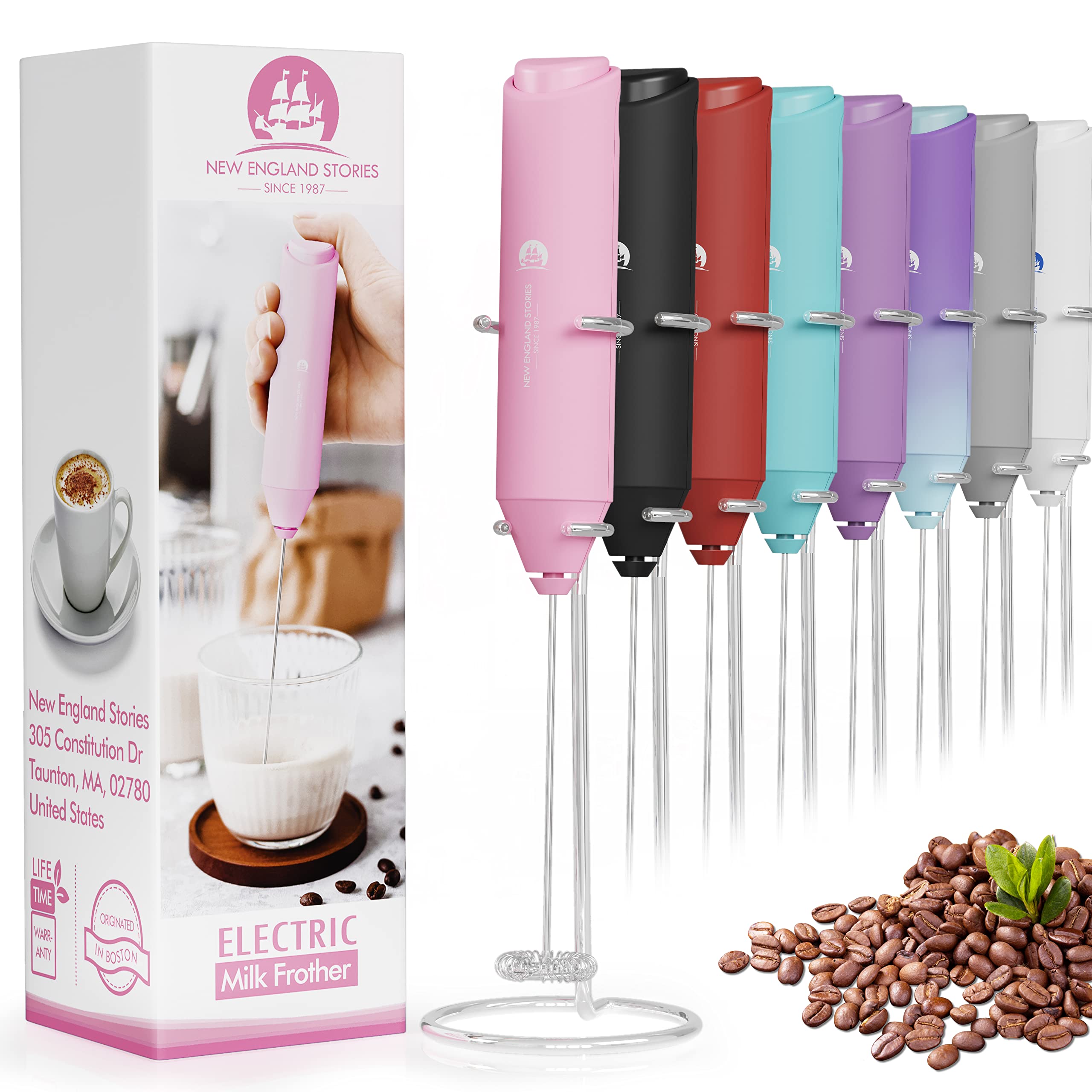 Photo 1 of Powerful Milk Frother Handheld Foam Maker, Mini Whisk Drink Mixer for Coffee, Cappuccino, Latte, Matcha, Hot Chocolate, With Stand, Pink
