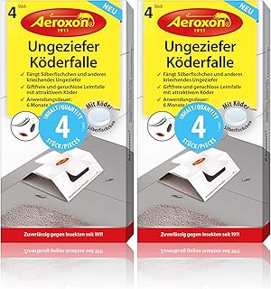 Aeroxon Ungeziefer Köder-Falle 8 Stück – zuverlässiges fangen von Ungeziefer – Schabenfalle, Silberfischfalle, Insektenfalle, auch gegen Kellerasseln und anderes kriechendes Ungeziefer
