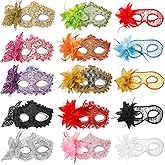 Coloch 15 Pack Masquerade Mask for Women, Vintage Venetian Masks with Ribbon Strap Half Mardi Gras Mask Fancy Carnival Masks for Dress Party, Prom(3 Styles)