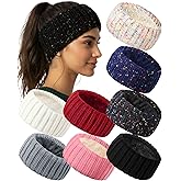 Geyoga 8 Pcs Winter Ear Warmer Headband Knit Fleece Lined Cold Thick Warm Plush Fuzzy Crochet Headband Cold Weather Ear Muffs for Women Men Stocking Stuffers Christmas Gifts, 8 Colors