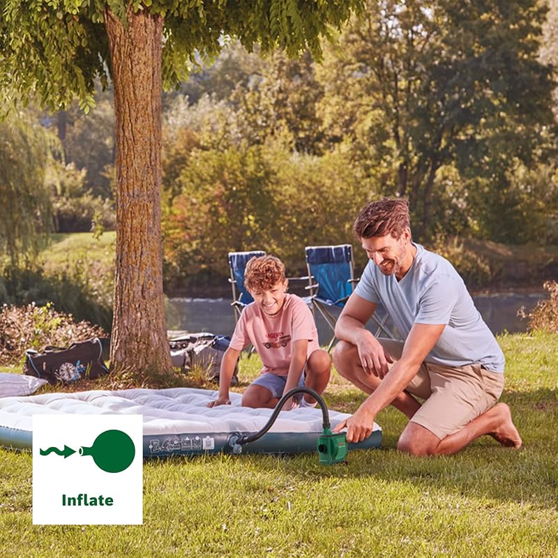 bomba de ar alimentada por bateria/bomba de ar para tapete insuflável EasyInflate 18V-500 (1 x bateria de 2,0 Ah; sistema de 18 V; para inflar ou desinflar camas insufláveis, piscinas ou brinquedos; na caixa)