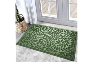 Bulijojo Front Door Mat Entrance,Durable Heavy Duty Welcome Mat,Thick Absorbent Natural Rubber Non Slip Mat,Sturdy Entryway Green, 17"x30"