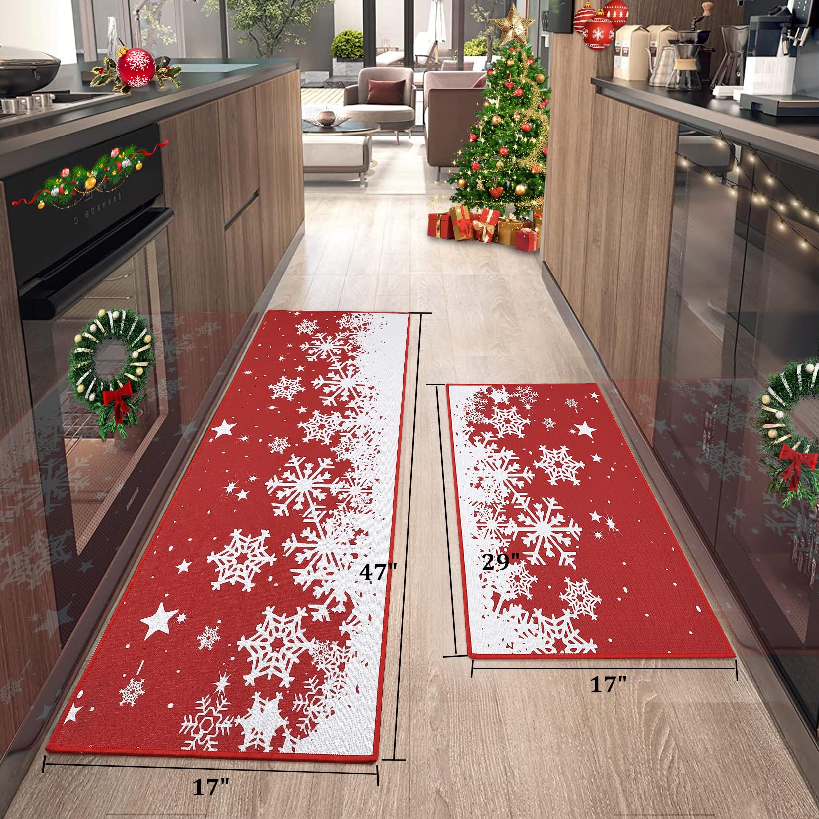 CAROMIO Christmas Kitchen Rugs Set of 2 Winter Holiday Xmas Snowflake Kitchen Floor Mats Non-Slip Doormat Runner Rug Decorative Kitchen Mat for Home Christmas Decor, 17"x29"+17"x47" - Image 5
