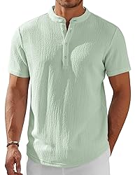 COOFANDY Men's Henley Short Sleeve Summer Beach