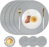 Famibay Round Placemats and Coasters Set of 4 Grey 34cm 10cm Heat Resistant
