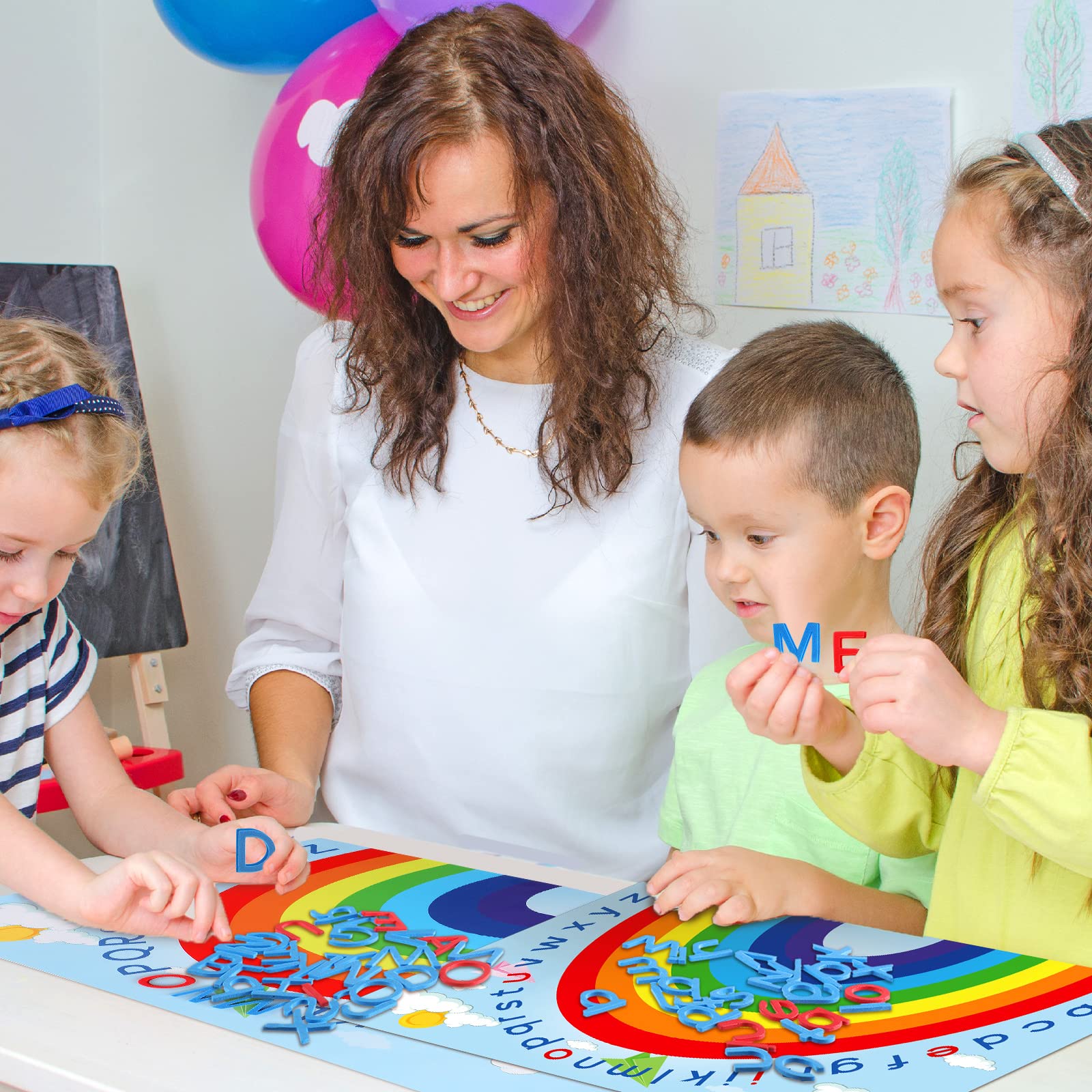 Geyee 6 Pcs Double Sided Rainbow Alphabet Arc Mats Colorful Foam Abc Letters and Arc Mats for Alphabet Recognition Activity Abc Learning Toys for Kindergarten Preschool Baby Toddlers Kids