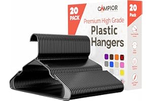 CAMPIOR Black Plastic Hangers 20 Pack– Heavy-Duty Plastic Hangers Slim and Space-Saving Hangers, Durable and Lightweight PP Hangers with Non-Slip Shoulder Notches for Slip Dresses, Suits, Jackets & Camisoles