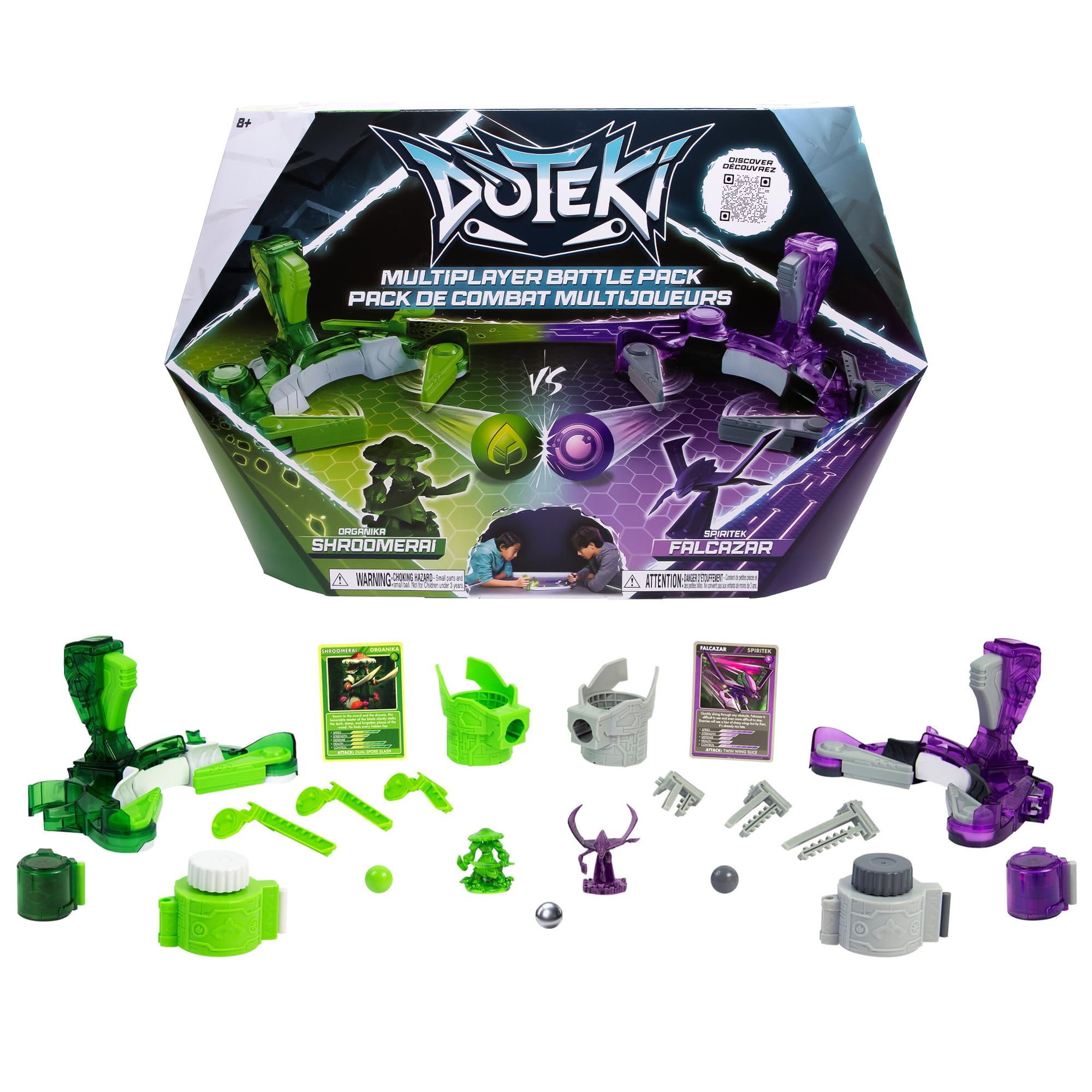 Doteki TOMY Multiplayer Battle Pack – Organika & Spiritek Champion Set, Dynamic Arena Game for 2+ Players, Customizable Battles, Compatible with All Packs, Ages 8+, Green, Blue