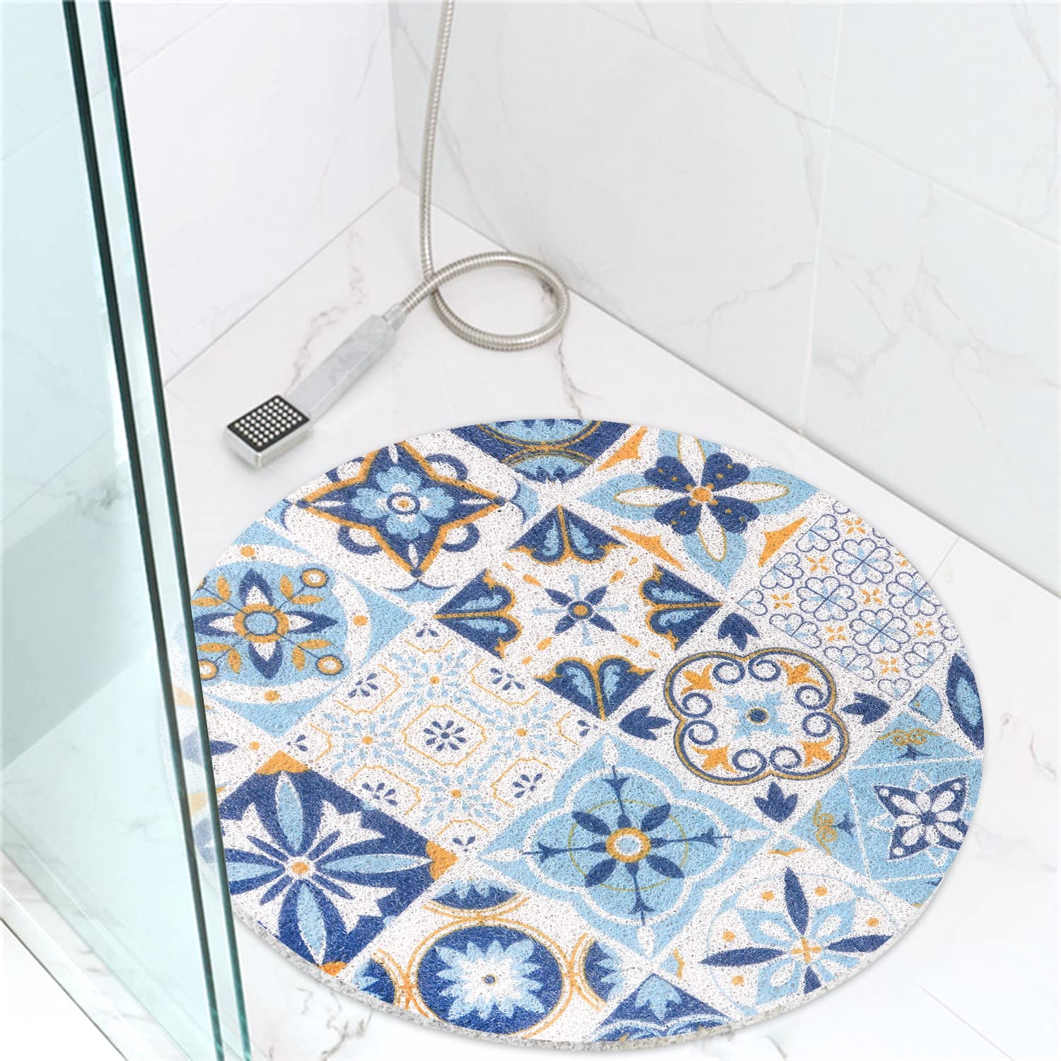 Shower Mat Non Slip : Round Shower Mats for Inside Shower - 60 x 60 cm Anti Mould Bath Mat for Inside Bath - Loofah Shower Mat for Elderly Small Anti Slip Bath Mat Blue Quick Dry Shower Cubicle Mat