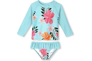 uideazone Little Girls 2-Piece Swimsuit Set Long Sleeve Rash Guard Bathing Suit with UPF 50+ Sun Protection