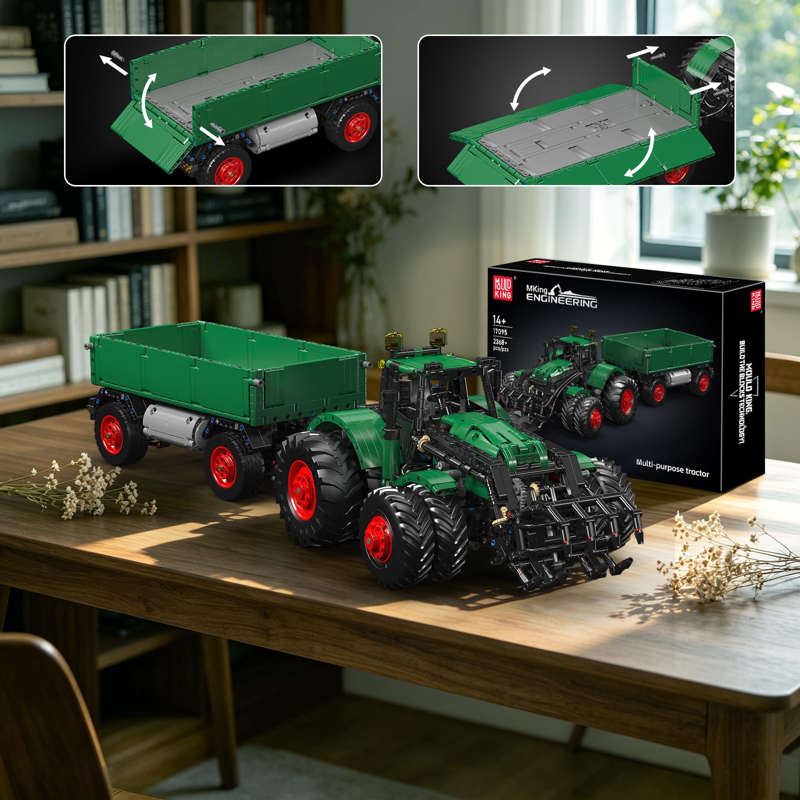 Mould King 17095 Technik Traktor Bausteine Modell, 2368 Teile Ferngesteuert Traktor Klemmbausteine Blockmodell, Baufahrzeug Montagesatz Kit als Spielzeug und Geschenk (14 Jahre und älter) 3