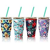 Patelai 4 Pieces Reusable Coffee Sleeve Cup Insulator for Cold Drinks Beverages and Holder for Most Coffee (30-32 oz Large,Floral Style)