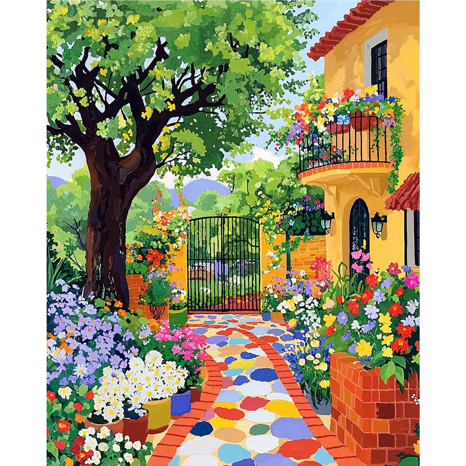 MAXBYE Paint by Numbers Kits for Adults, Flowers Painting by Numbers on Canvas, Courtyard View DIY Colors Oil Painting with Paint Brushes Acrylic Pigment, Home Decor Gifts Without Frame 40x50 cm — image 1