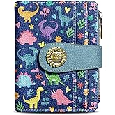 Kelvoris Cute Dinosaurs Small Rfid Women Wallet Bifold Zipper Coin Pocket PU Leather Compact Cash Credit Card Holder Travel Wallet for Female Ladies Teen Girls 1 ID Window 10 Card Slots