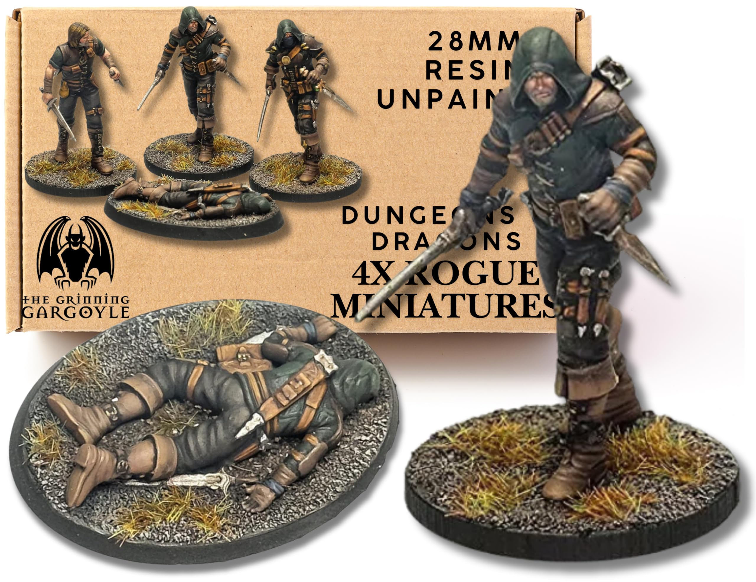 Grinning Gargoyle - Adventurers 4 Pack - 28mm Resin Highly Detailed Tabletop Fantasy RPG Miniatures - Paintable Character Figures - Dungeons and Dragons Icons of The Realms Epic Encounters (Rogue)
