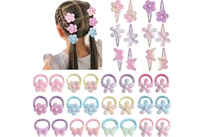 BQUBO 36 Pcs Toddler Hair Ties Clips for Girls Cute Hair Accessories Baby Flower Butterfly Ties Clips Colorful Snap Hairpins 