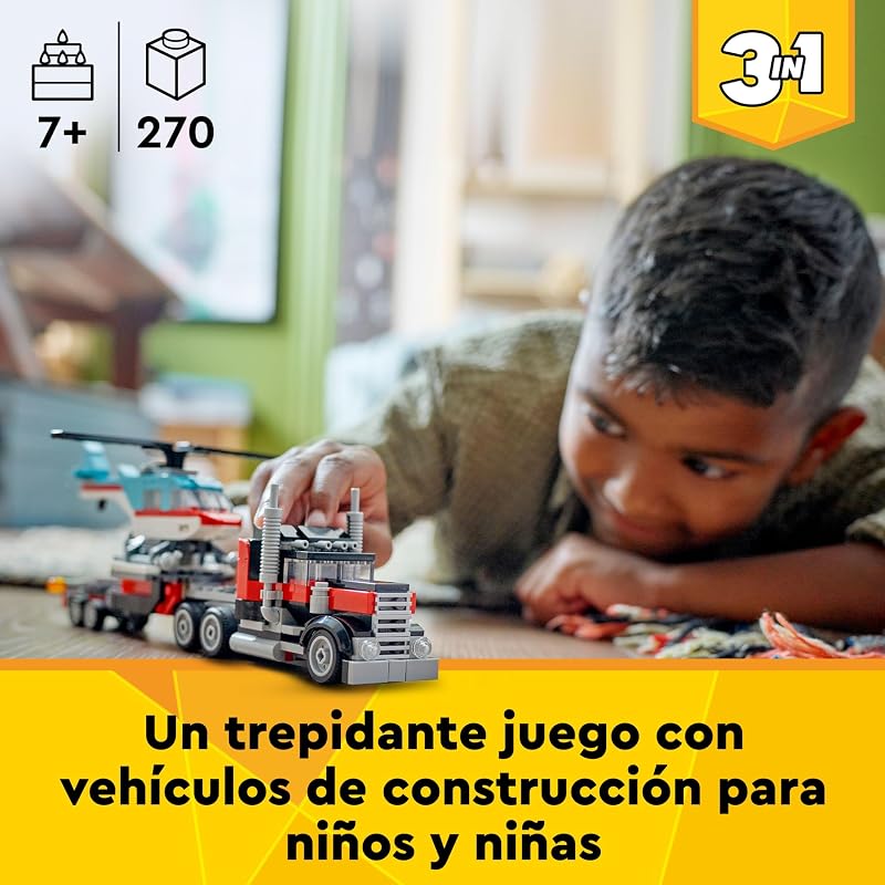 Creator 3 en 1 Camión Plataforma con Helicóptero 31146