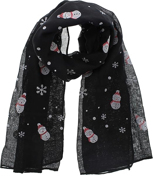 Lightweight Women Ladies Christmas Scarf with Snowflakes & Snowmen