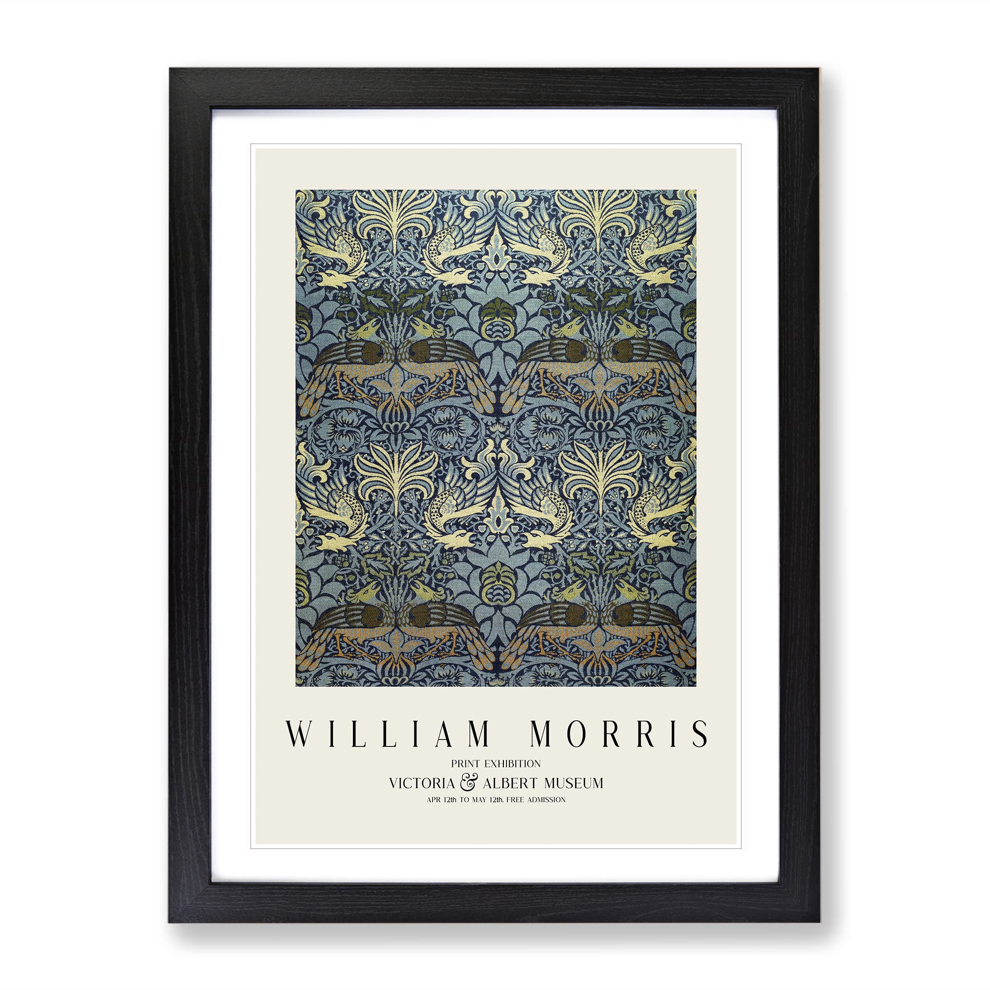 Peacock And Dragon By William Morris Exhibition Museum Painting Framed Wall Art Print, Ready to Hang Picture for Living Room Bedroom Home Office Décor, Black A4 (34 x 25 cm)