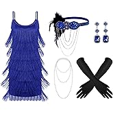 Zhanmai 6 Pcs Flapper Dress Flapper Costumes for Women 1920s Accessories Set Headband Pearl Necklace Earrings Gloves Stick