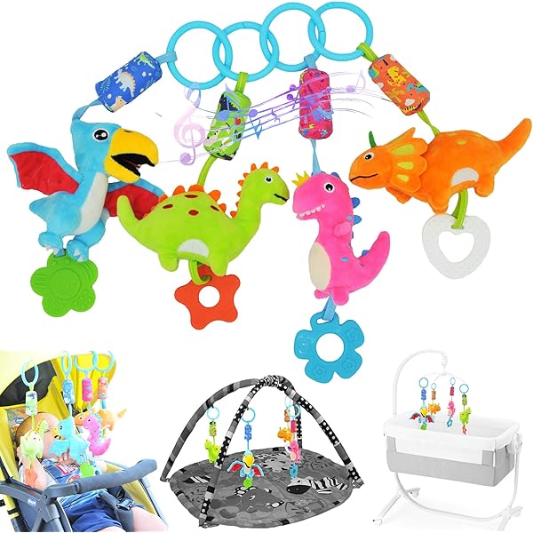 Baby Hanging Toys - 5 Pack Animal Rattles For Stroller & Crib