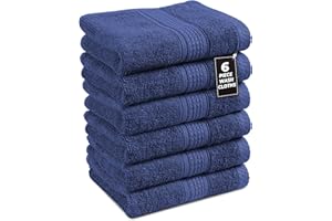 LANE LINEN Washcloths Pack of 6 - Spa & Salon Quality - 100% Ring Spun Cotton Face Cloths - Soft & Ultra Absorbent Wash Cloth Set for Body, Beauty, Home, Gym - Fingertip Towels - 13"x13", Navy Blue
