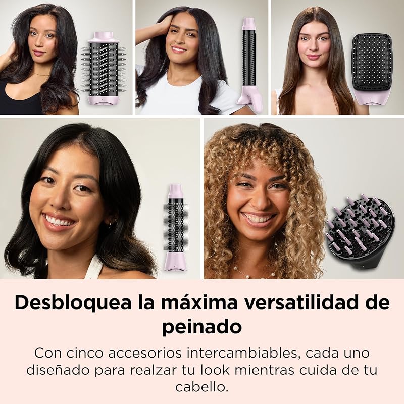 One‑Step™ Titanium 5‑in‑1 Multi Air Styler Pink Titanium Edition (bolsa incluida, 5 accesorios intercambiables: difusor, rizador, cepillo redondo, paleta y oval volumizador cerámica titanio)