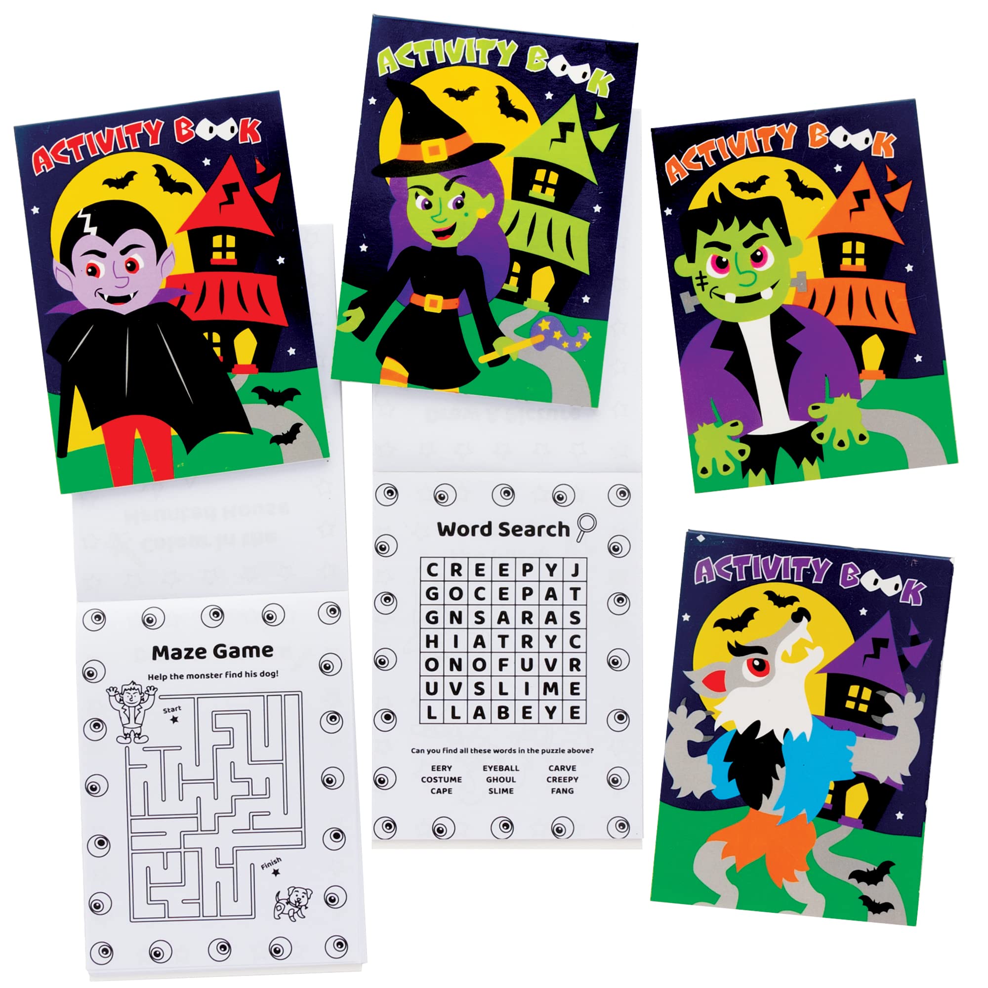 Baker Ross FE776 Halloween Mini Activity Books - Pack of 12, Puzzles and Painting by Numbers for Children, Puzzle Books for Children, for Party Bags or Small Children's Gifts, Medium