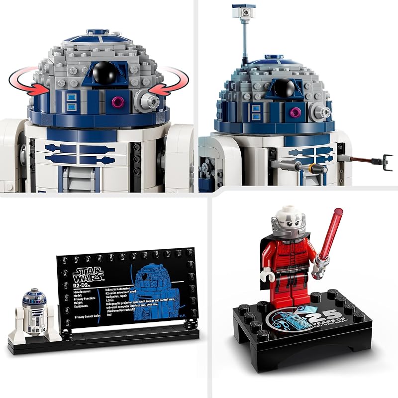 Star Wars 75379 R2-D2 - Giocattolo da Costruire - Figura di Droide da Esposizione con Testa Rotante, Periscopio e Strumenti - Incl. una Minifigure di Darth Malek - Regalo per Bambini da 10 Anni — foto 4 di 8