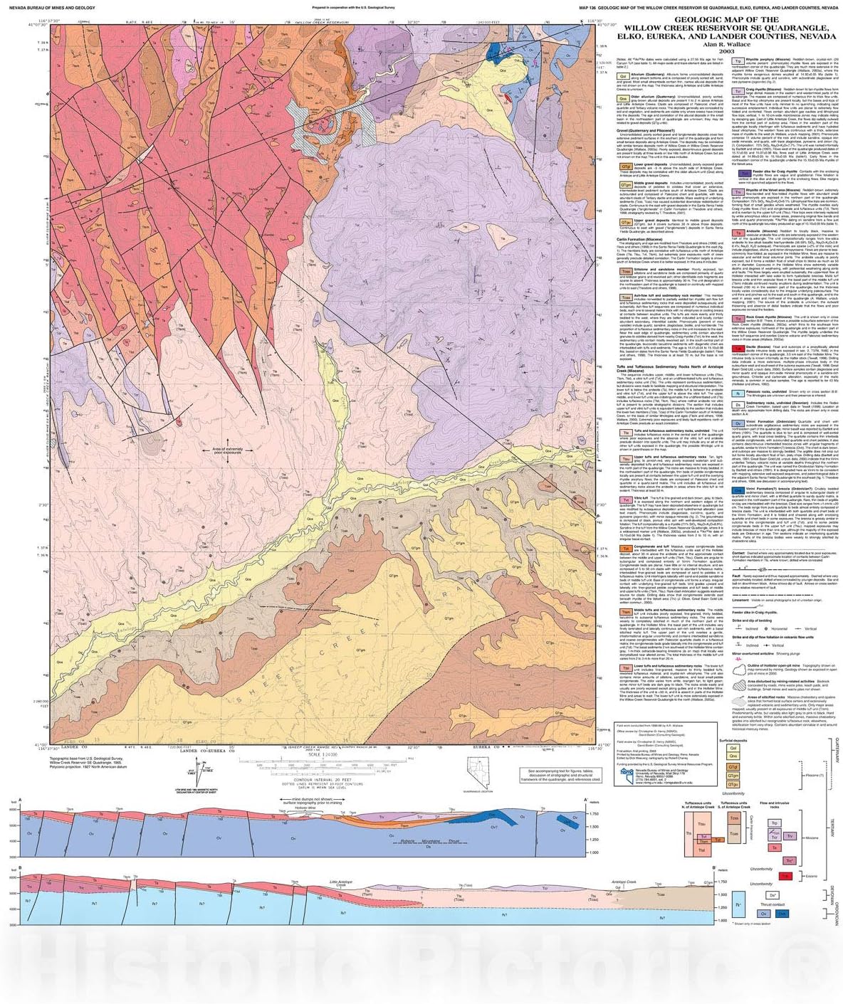 Historic Pictoric Map : Geologic Map of The Willow Creek Reservoir SE Quadrangle, Elko, Eureka, and Lander Counties, Nevada, 2003 Cartography Wall Art : 20in x 24in