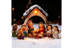 Qulable 12Pcs Nativity Set for Kids-Small Nativity Sets & Figures for Toddlers with LED-Nativity Scene Indoor-Tabletop Figurines Nativity Playset-Kids Nativity Set for Little Girls Boys Children