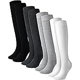 Shihanee 4 Pairs Women Ribbed Knee High Socks Warm Cotton Slouch Long Socks Knit Boot Socks for Women Adult Girls Autumn Winter Match