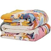 Movanne Boho Floral Throw Blanket, 100% Cotton Muslin Ultra Soft Sofa & Couch Cover, Bohemian Home Decor Gauze Quilt (Flower and Butterfly, 60"x80")