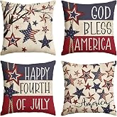 AVOIN colorlife God Bless America Stars Tree Throw Pillow Covers, 18 x 18 Inch 4th of July Patriotic Independence Memorial Da