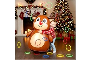 BALLOOME Christmas Games for Family Party，Inflatable Reindeer Antler Ring Toss Game and Wobbling Punching Bag, Fun Holiday Games Xmas Gifts for Kids and Adults Also Great for Carnival Decoration