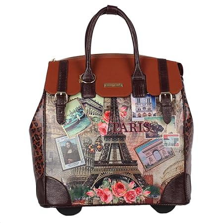 Nicole Lee Exclusive Vintage Europe Print Rolling Business Tote, Laptop Compartment Travel Tote