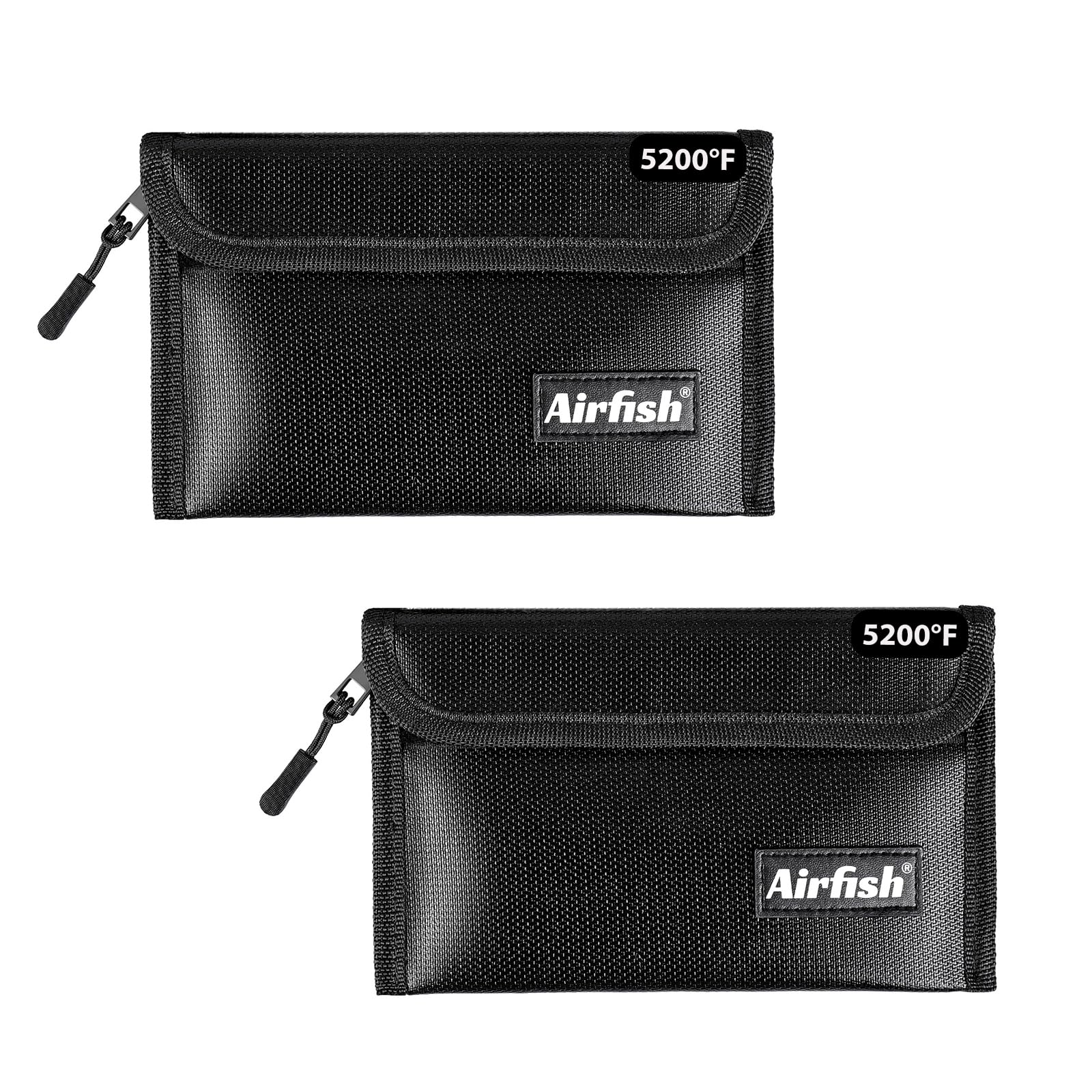 Airfish Fireproof Wallet & Cash Bag combo, 5 x 8 inches, Waterproof, Black