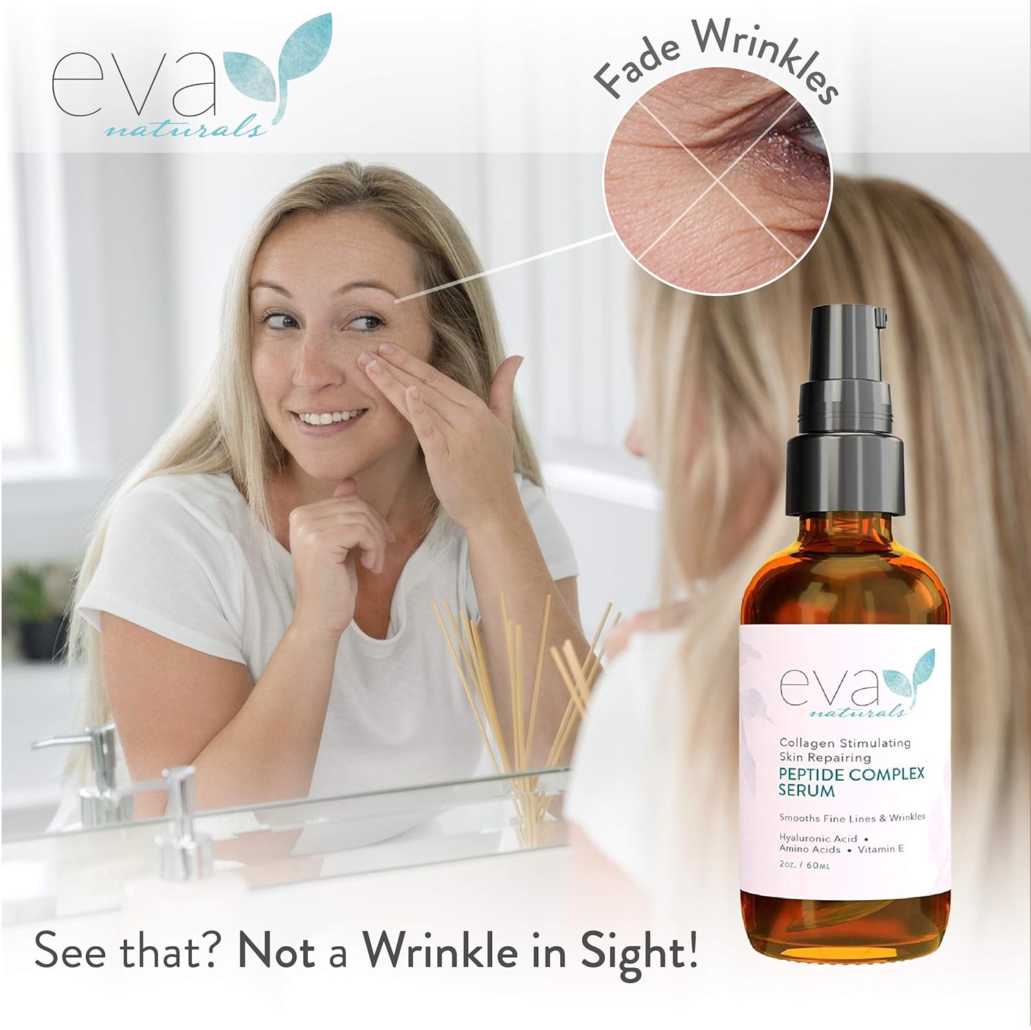 Peptide Complex Serum by Eva Naturals (2 oz) - Best Anti-Aging Face Serum Reduces Wrinkles and Boosts Collagen - Heals and Repairs Skin while Improving Tone and Texture - Hyaluronic Acid & Vitamin E: Beauty