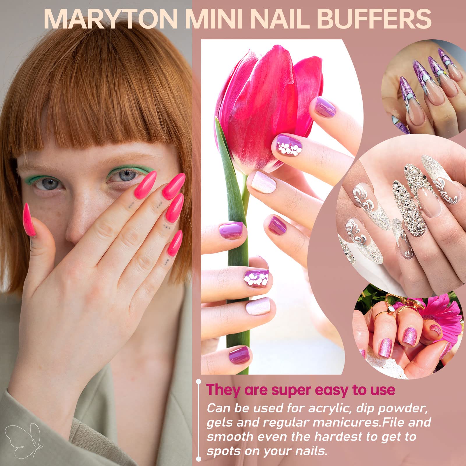 Maryton Mini Nail Buffer Blocks - 80/100 Grit Professional Salon Orange Buffers - Buff Nails Prior to Application of Gel Polish, Acrylic, 50 Count