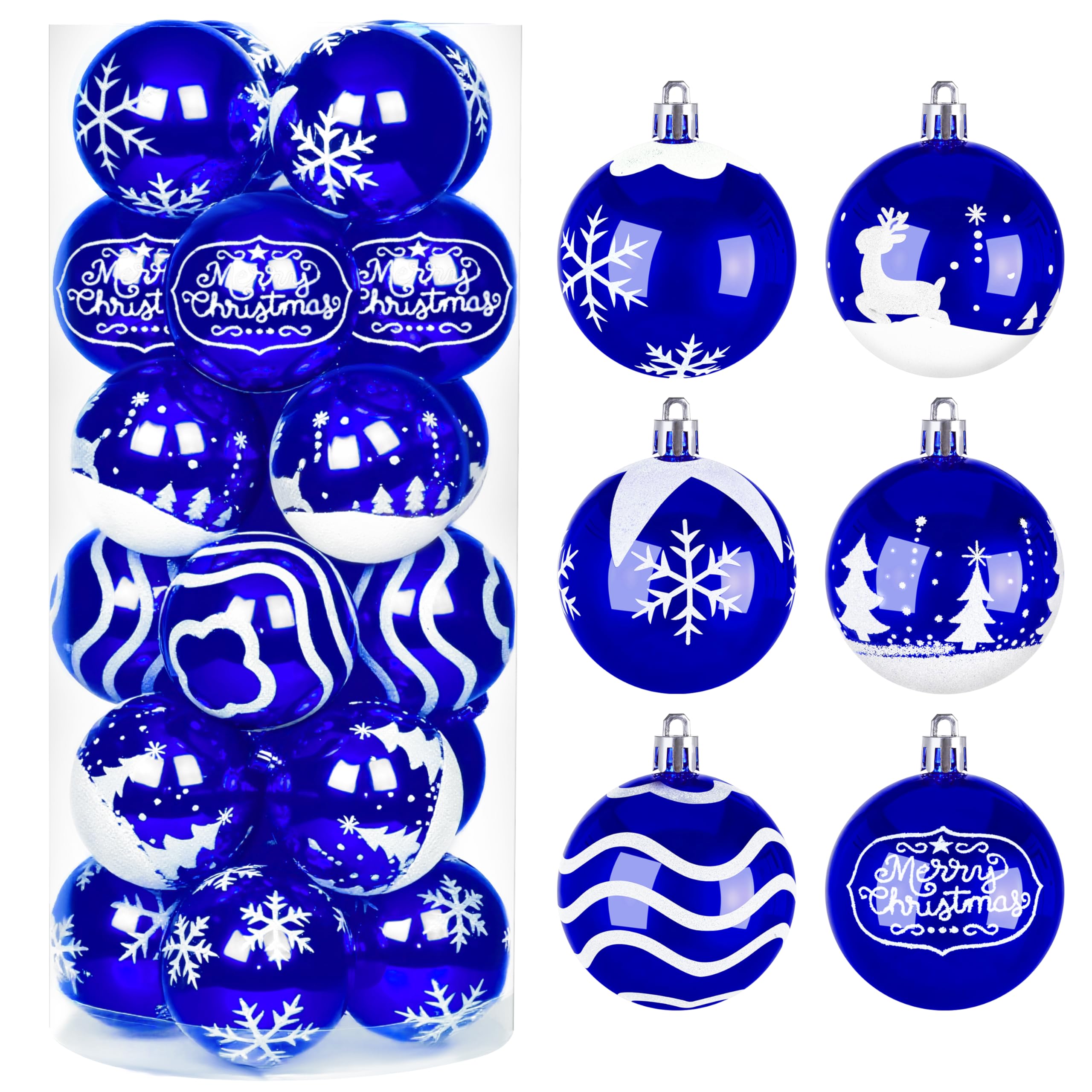 JOIEDOMI 24 Pcs Christmas Ball Ornaments, Deluxe Delicate Painting & Glittering Shatterproof Christmas Ornaments for Holidays, Party Decoration, Tree Ornaments, and Special Events (Blue&White, 2.36”)