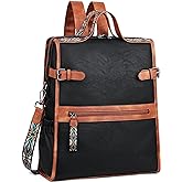 FADEON Leather Laptop Backpack for Women, Designer Ladies Work Travel Computer Backpack with Laptop Compartment Black Brown