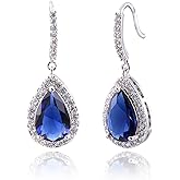 CZ Teardrop Earrings for Wedding - Sterling Silver Cubic Zirconia Crystal Rhinestone Drop Earrings Womens Bridal Jewelry for Bride Bridesmaids Mother of Bride Gift Party Prom Pageant Earring for Girls