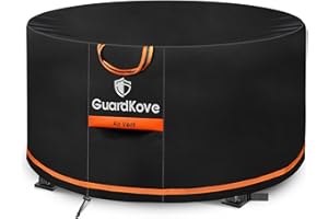 GUARDKOVE Fire Pit Cover Round 48 Inch [2025 Upgraded 1000D Heavy Duty Fabric] for 46”- 48” Fire Pit/Table, Waterproof Tear & Fade Resistant Firepit Cover with Buckle, Drawstring, Air Vent (48”D x 24”H, Black)