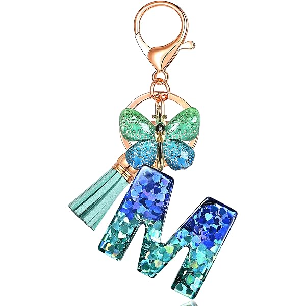 jtkdxqs A-Z Letter Keychain Crystal Royal Blue with Tassel