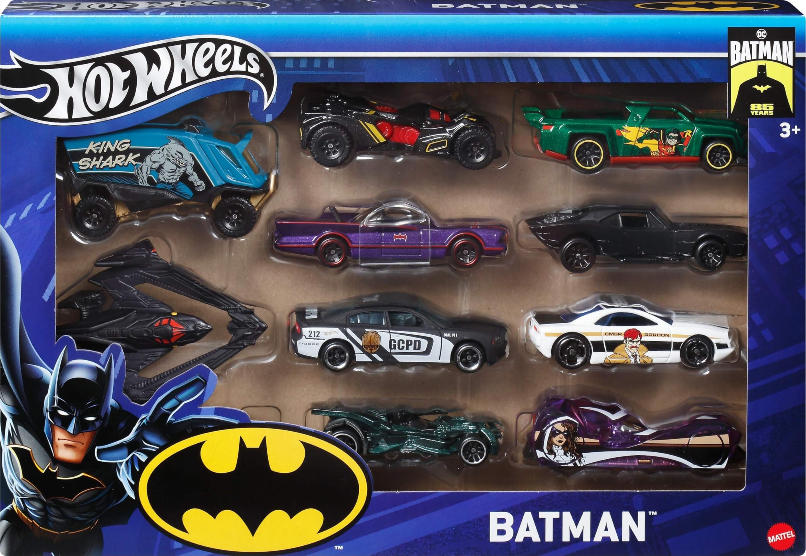 Photo 1 of Hot Wheels Toy Cars, 10-Pack of Batman-Themed 1:64 Scale Die-Cast Vehicles, Popular Hero, Sidekick & Villain Castings from The Global Franchise